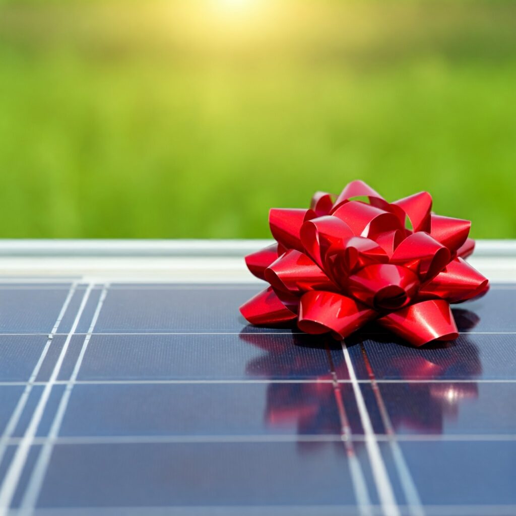 Solar Panel with red bow on top